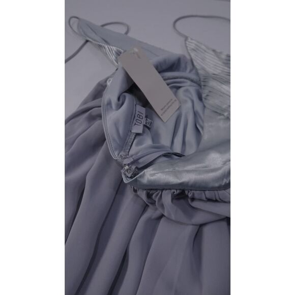 Tobi Women's Silver Pleated Low V Halter Empire Maxi dress Sz XS NWT 168 - Picture 10 of 11